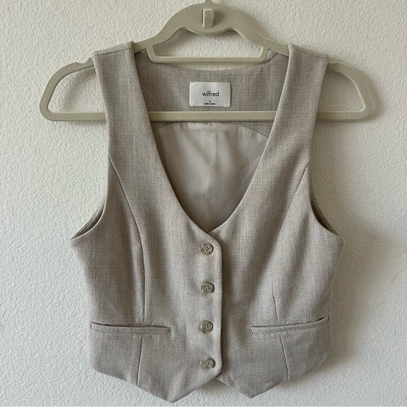 Aritzia Wilfred Desire Wool Blend Twill Suit Vest Button Preppy Academia SZ 4 - Picture 6 of 16